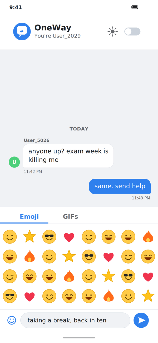 OneWay's built-in emoji picker